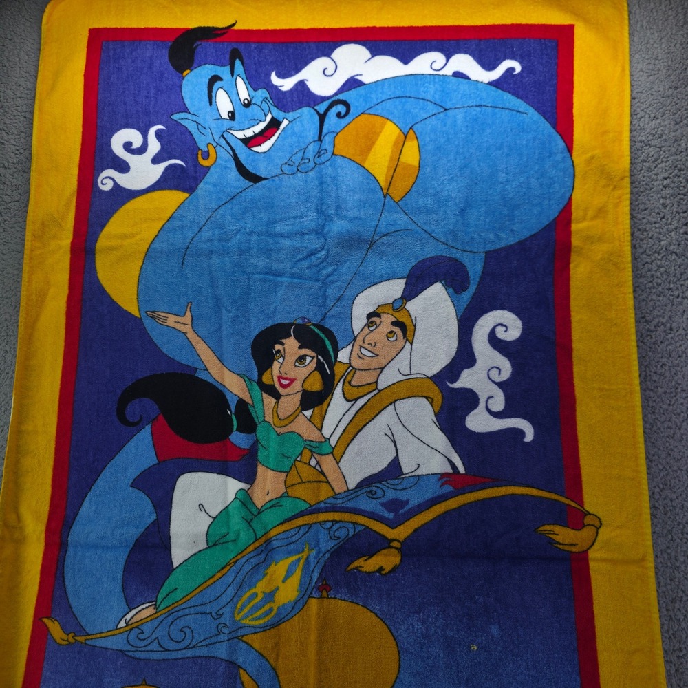 Vintage Disney Aladdin Beach Towel Franco Genie Jasmine Cotton New With Tags